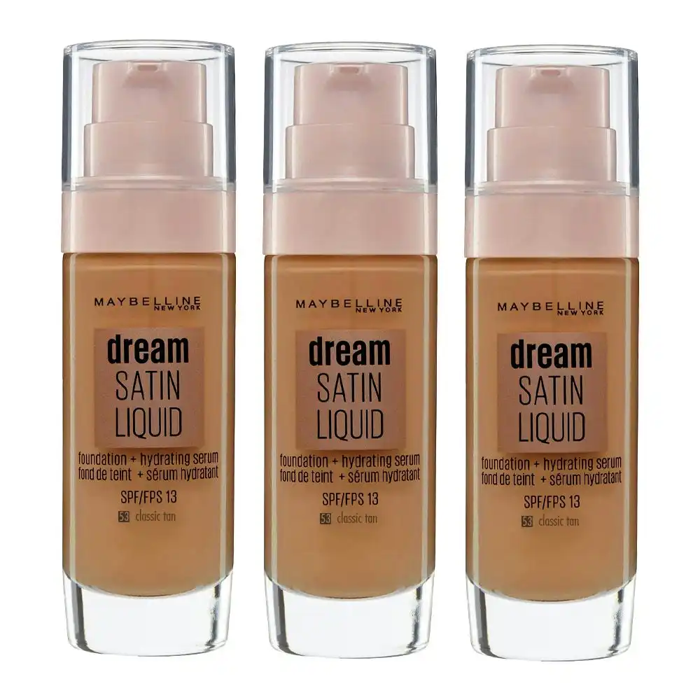 Maybelline Dream Satin Liquid Foundation 30ml 53 Classic Tan - 3 Pack