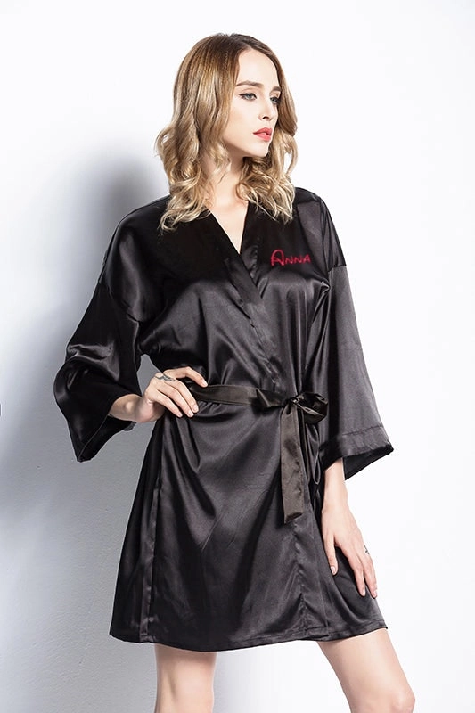 Softouch Satin Kimono Robe In Black