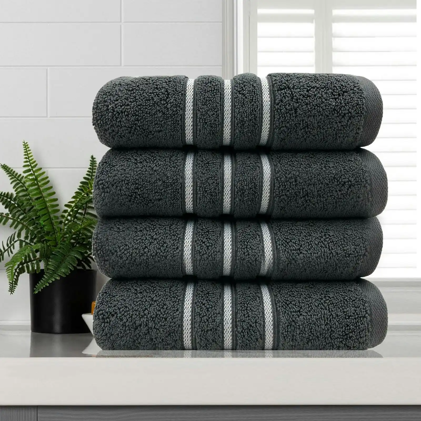 Amor Dobby Stripe Bath Towel 4 Pcs Soft 650gsm Premium Cotton