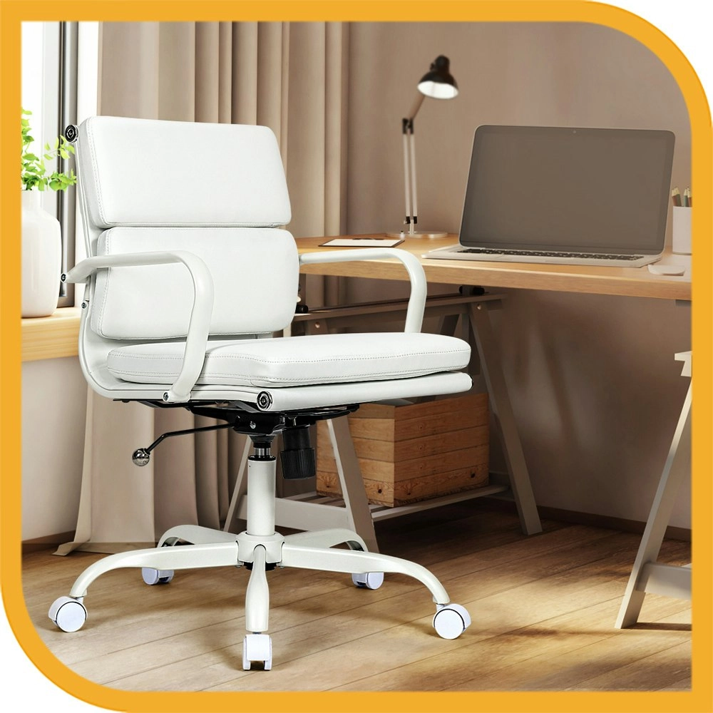 Furb Executive Office Chair Ergonomic Chair Mid-Back PU Leather All White