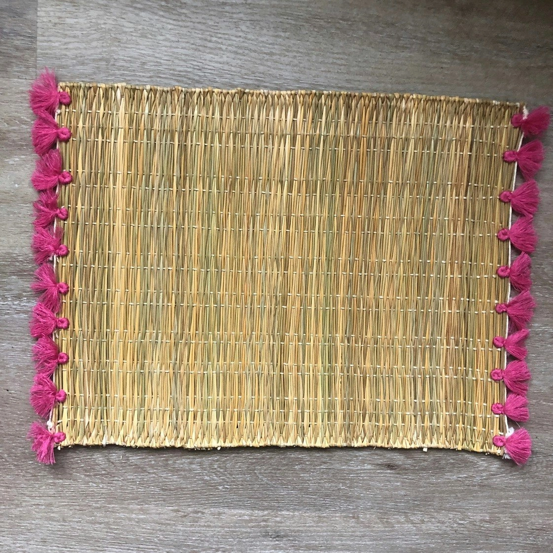 Zohi Interiors Handmade Marrakech Cotton & Raffia Placemat with Hot Pink Tassels