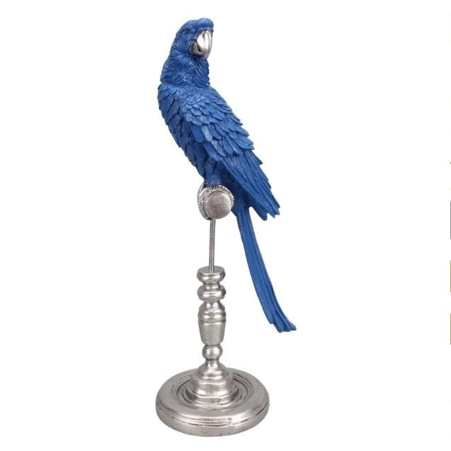 Singa Brass & Ceramic Parrot on Stand in Indigo