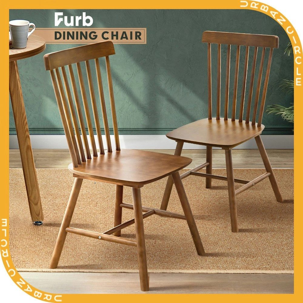 Furb 2x Dining Chairs Minimalist Vertical Back Chair Wooden Chair Home Walnut