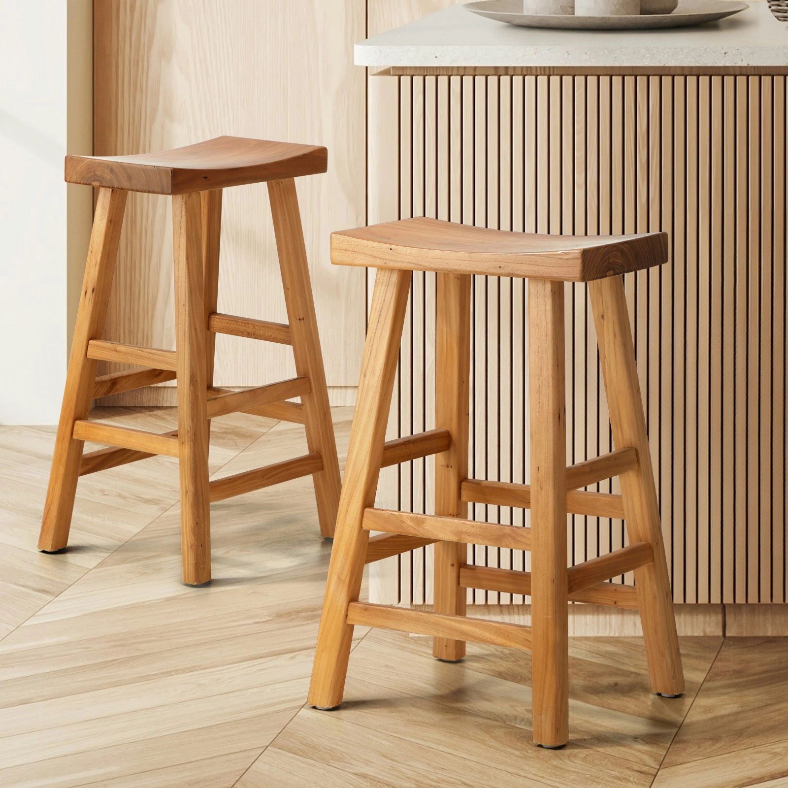 Oikiture 2x Bar Stools Kitchen Stool Wooden Counter Chairs Barstools Natural