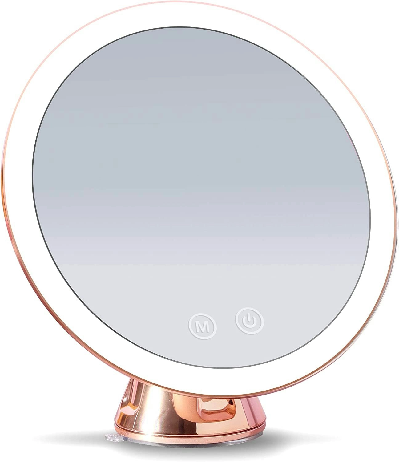 10X Magnifying Makeup Mirror LED Lighted Rechargeable, 3 Light Settings, Suction Mount, 20cm Wide Rose Gold