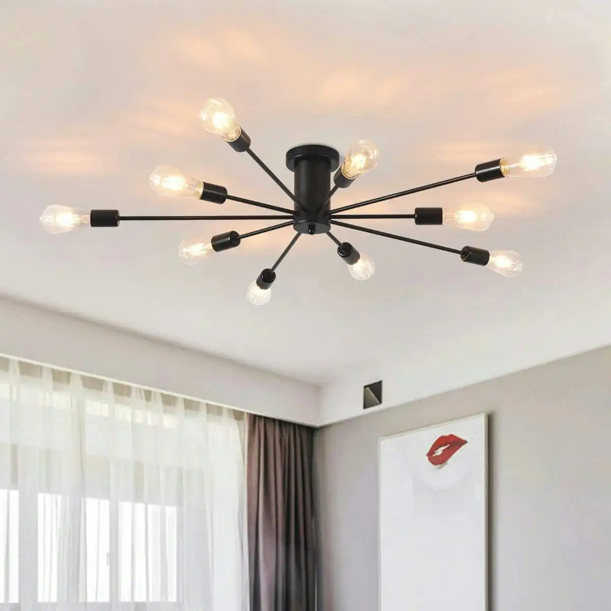 10 Lights, Modern Semi Mount Ceiling Light (Black)