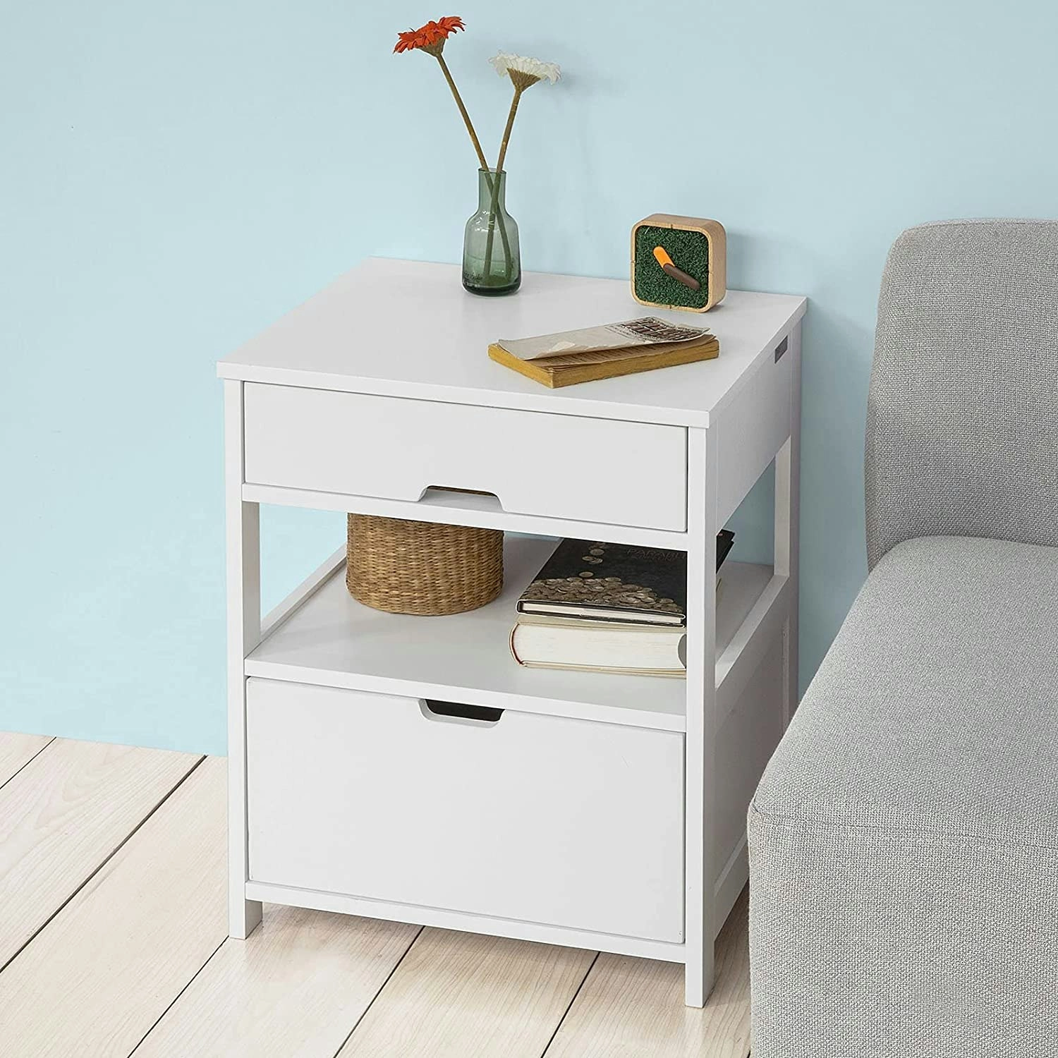 CARLA HOME White Bedside Table with 2 Drawers