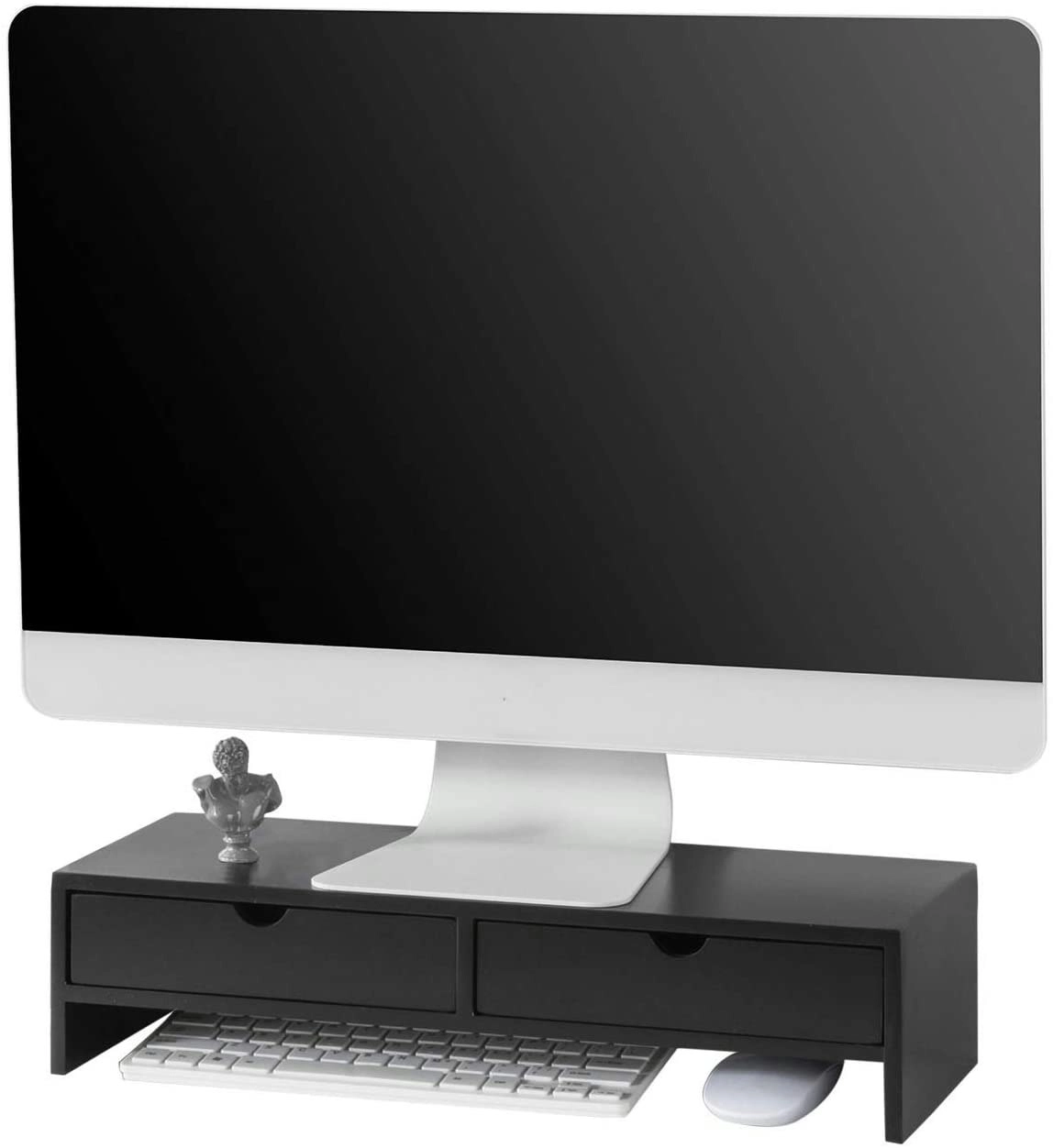 VIKUS Black Monitor Stand Desk Organizer with 2 Drawers