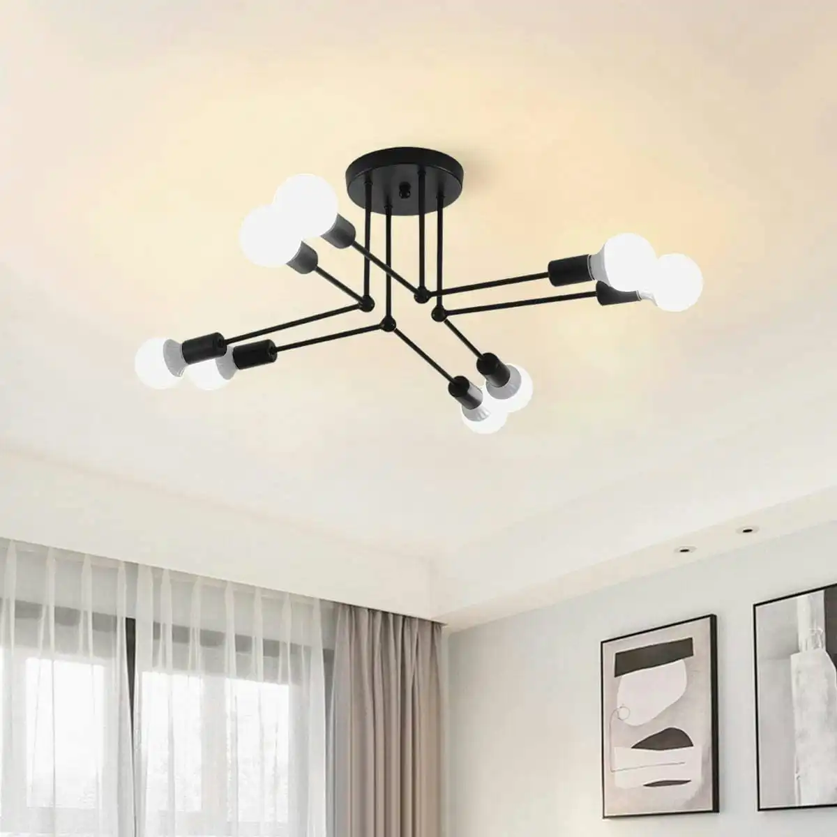 8 Lights, Semi Flush Mount Ceiling Light (Black)