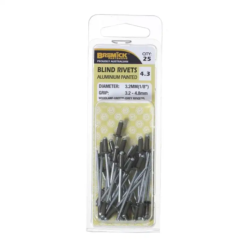 Bremick 4.3 Woodland Grey Aluminium Painted Blind Rivets 25 Pack