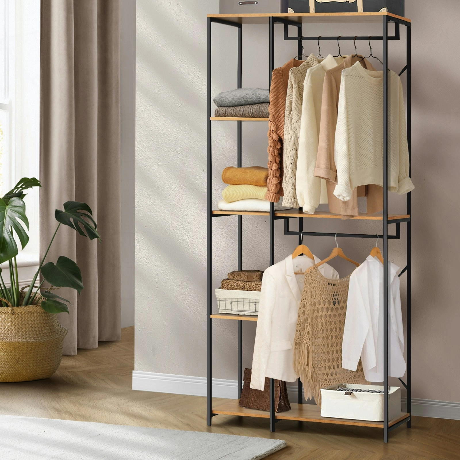 Oikiture Clothes Rack Large Open Wardrobe Garment Coat Hanging Rail 5 shelves