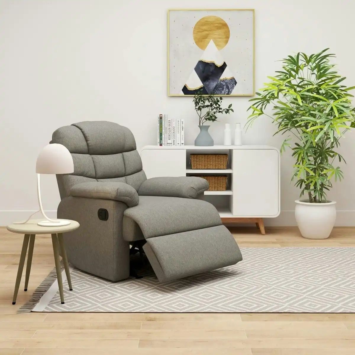 Rocking Recliner Chair Swing Glider Light Grey Fabric