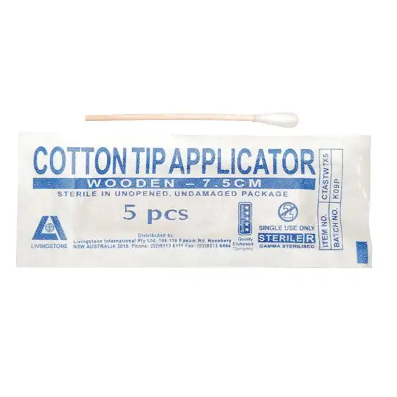 Livingstone Cotton Tip Applicator Single Tip Biodegradable Wooden Stem 7.5cm 1000 Pack Carton