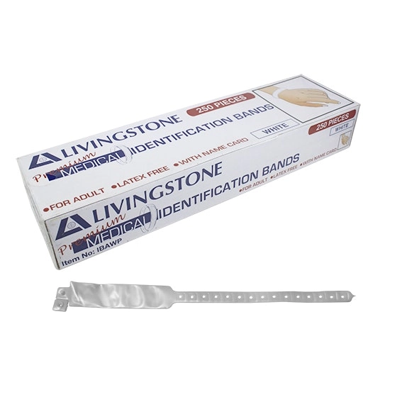 Livingstone Premium Personal Identification ID Bands, Adult, with Name Card, Latex Free, White, 250/Box x8