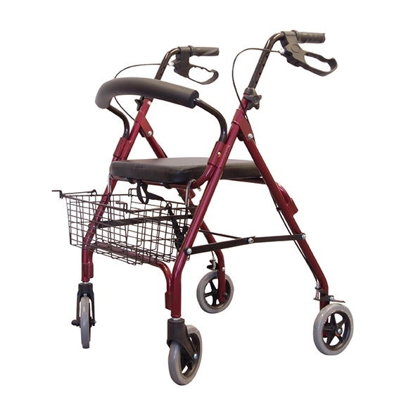 Livingstone Aluminium Walking Frame Rollator with Handbrake and Basket with 6 Inches Wheel 79 - 90cm, Adjustable Height