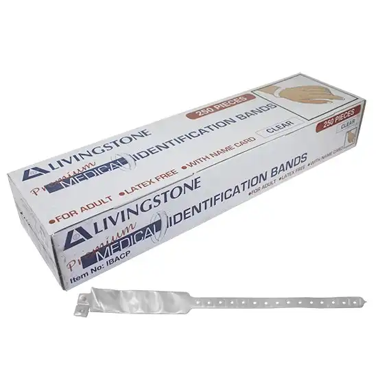 Livingstone Premium Personal Identification ID Bands Adult with Name Card Clear 250 Box