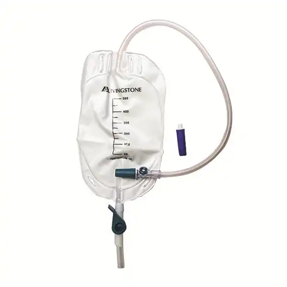 Livingstone Leg Urine Bag with Lever Tap Bottom Outlet 50cm Tube 500ml Graduated Sterile