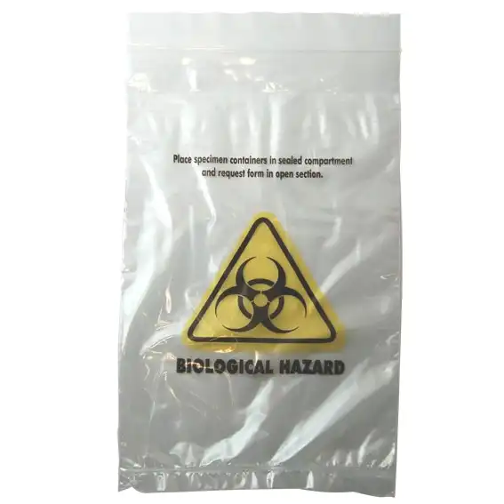 Livingstone Biohazard Specimen Bag, 16 x 25.5cm, 3-Ply, 2 Compartments, 2-Ply 45 Microns, 1-Ply 32 Microns, 2000/Carton x3