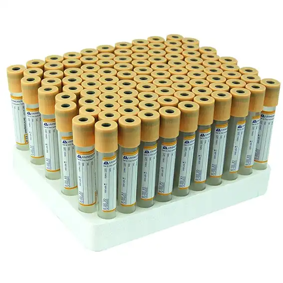 Livingstone Blood Collection SST Plastic Tube Clot Activator Gel Separator & Coagulant 8.5mL 16 x 100mm Gold Non Spill Cap 100 Pack