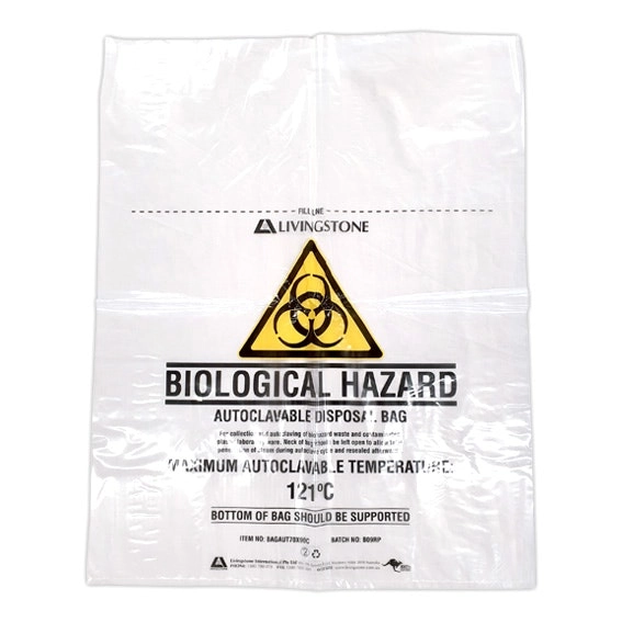 Livingstone Polypropylene Clear Biohazard Waste Bag 70L 50 Microns 72 x 91cm 250 Carton