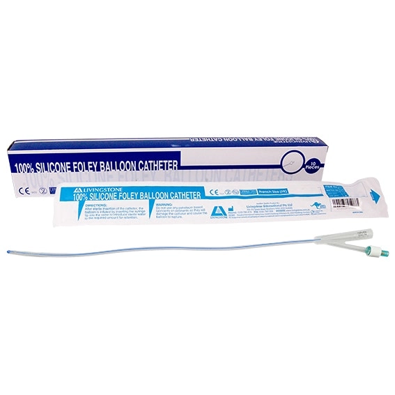 Livingstone 2-Way All Silicone Foley Balloon Catheter 5-10ml 12FG White 10 Box