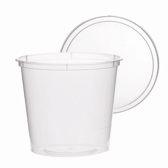 Livingstone Round Base Plastic Take-Away Containers with Lid 30oz or 850ml Clear 500 Carton