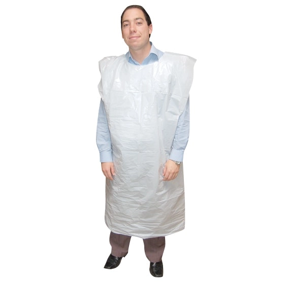 Livingstone Disposable White Ponchos Sleeveless Hoodless High Density Polyethylene (HDPE) 30um 72 x 130cm 50 Packs