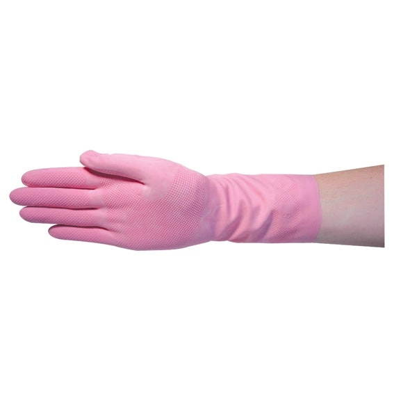 Livingstone Household Rubber Gloves Flocklined Medium Pink 12 Pairs