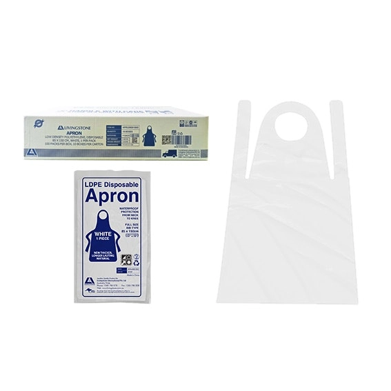 Livingstone Apron 85 x 150cm LDPE Bib Type White 100 Box