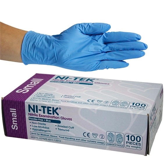 Ni-Tek Nitrile Powder Free Gloves Small Blue AS/NZ HACCP Grade 100 Box