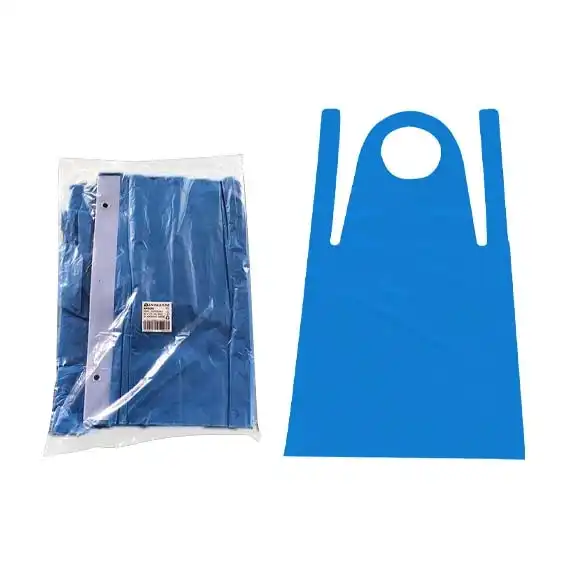 Livingstone Disposable Blue Aprons Bib Type High Density Polyethylene (HDPE) in Wall Hanging Dispenser 30um 84 x 123cm 100 Pack