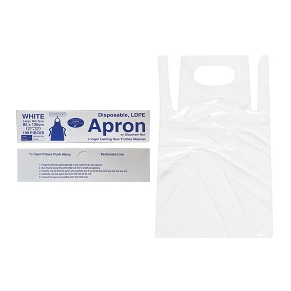 Livingstone Disposable White Apron Bib Type Recyclable LDPE Perforated 85 x 130cm 100 Roll