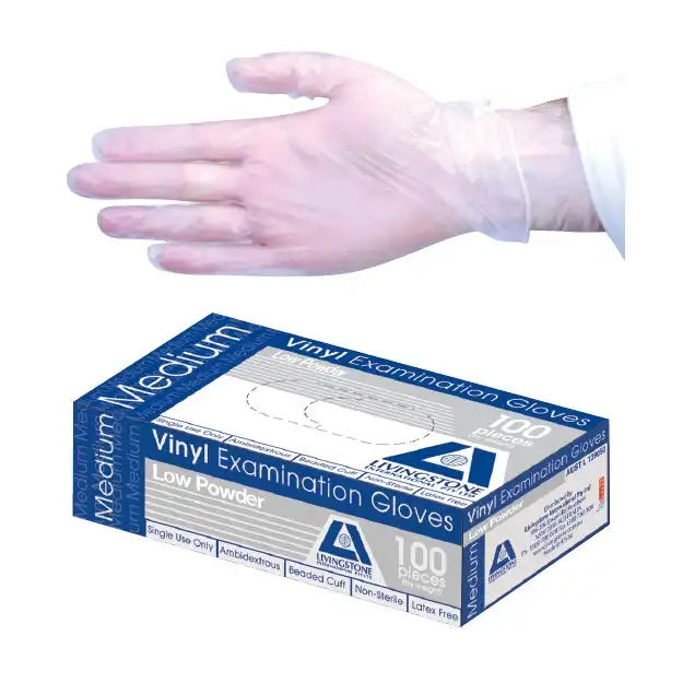 Livingstone Vinyl Low Powder Gloves 6.0g Medium Clear 100 Box