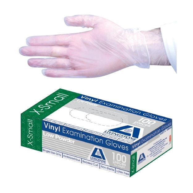 Livingstone Vinyl Low Powder Gloves 5.0g Extra Small Clear 100 Box x10