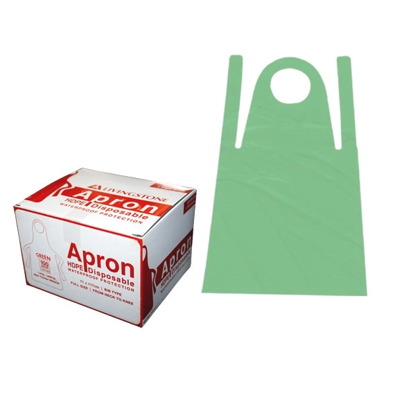 Livingstone Disposable Green Aprons Bib Type High Density Polyethylene (HDPE) 23um 71 x 117cm 100 Box