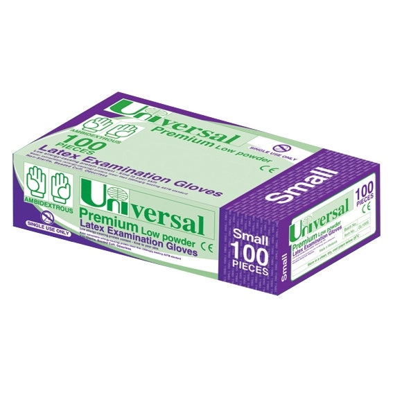 Universal Latex Low Powder Small Cream Gloves AS/NZ Standard 100 Box x10