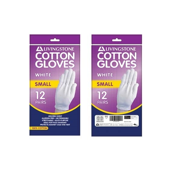 Livingstone White Cotton Gloves Small 12 Bag