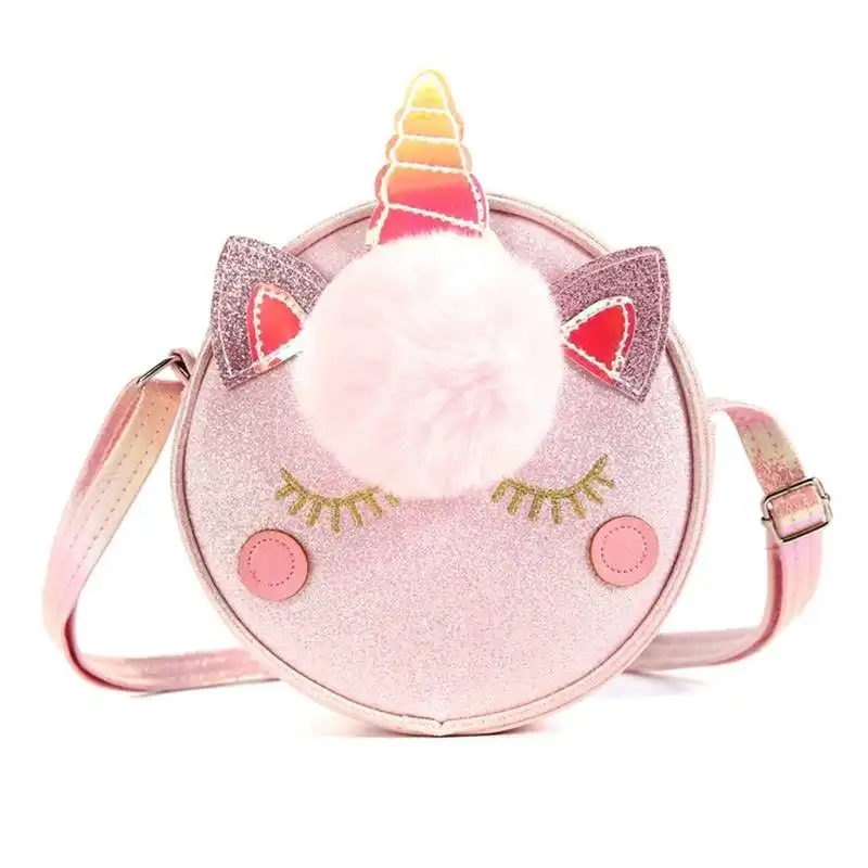 Unicorn Glitter Satchel Bag with a Plush Ball