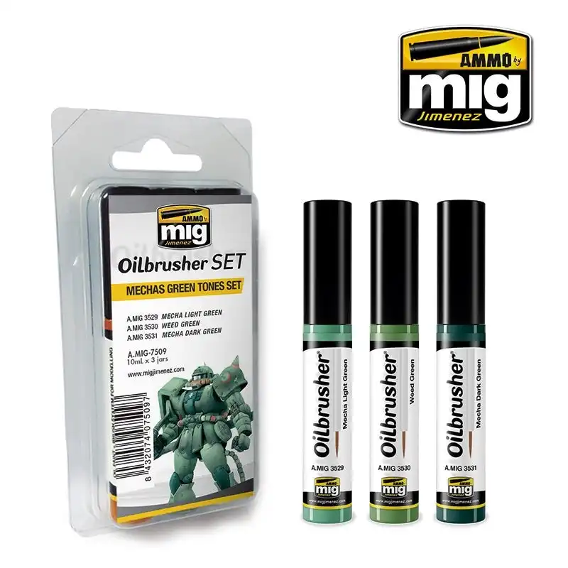 Ammo By Mig Oilbrushers Mechas Green Tones Set