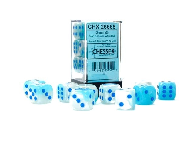 CHX 26665 Gemini 16mm d6 Pearl Turquoise-White/Blue Luminary Block (12)