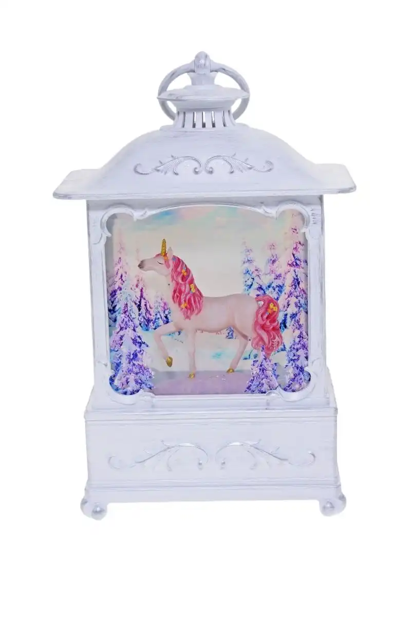 Cotton Candy -  White Glitter Lantern Pink Unicorn Med