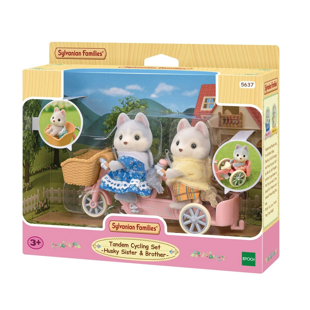 Sylvanian Families - Tandem Cycling Set Husky Sister & Brother Animal Doll Playset