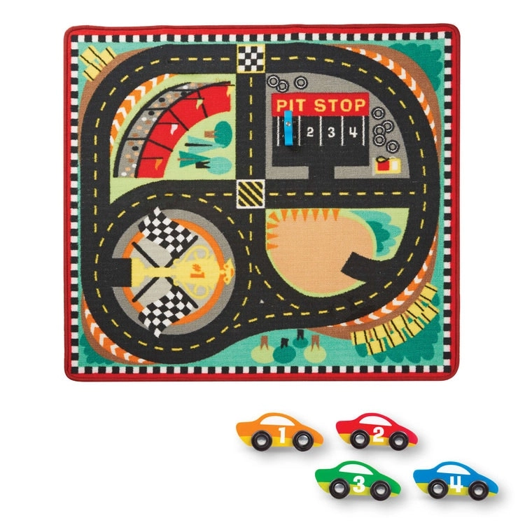 Melissa & Doug - Round The Speedway Race Track Rug & Car Set