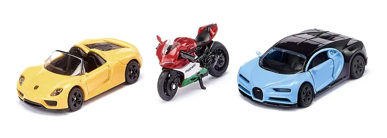 Siku - Sports Cars And Motorbike Gift Set Porsche 918 Spyder Ducati 1299 Panigale And A Bugatti Chiron