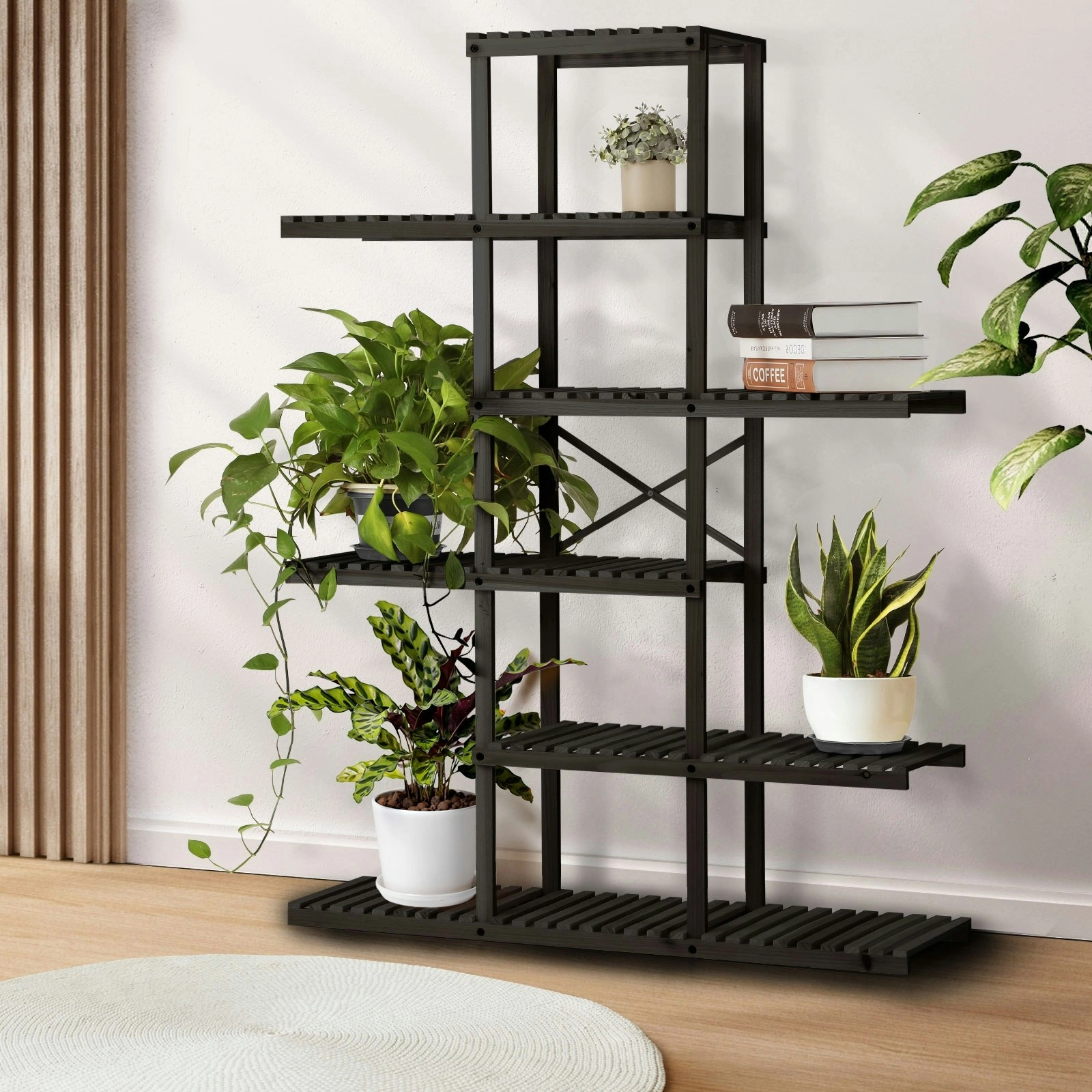 Livsip Plant Stand Outdoor Indoor 6 Tiers Flower Pots Rack Corner Shelf Black