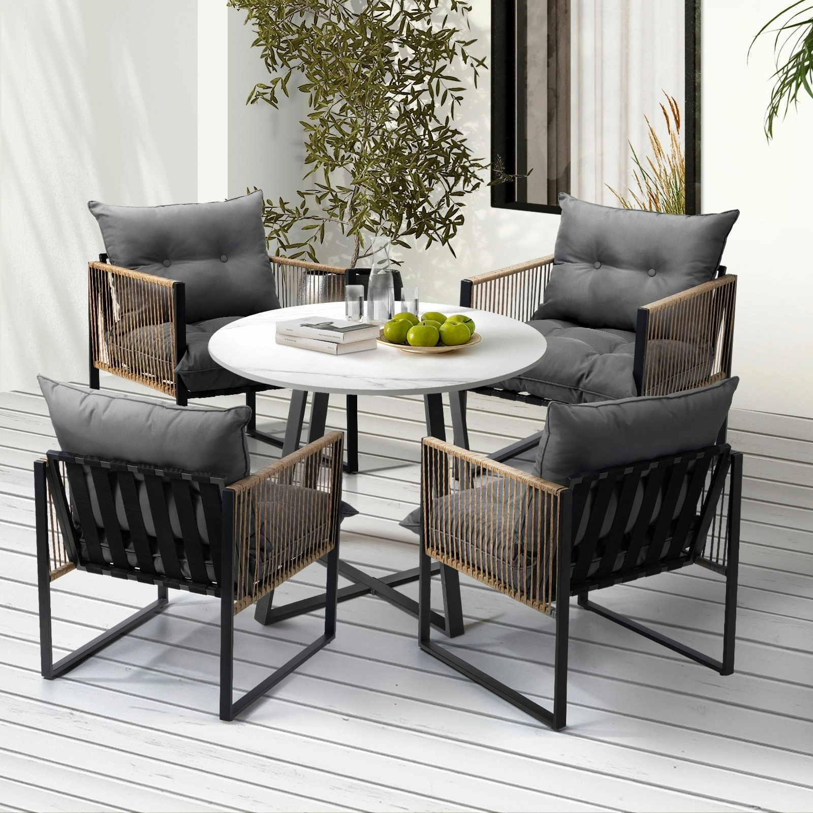 Livsip Outdoor Dining Set Furniture 4 Seater Patio Setting Sintered Stone Table