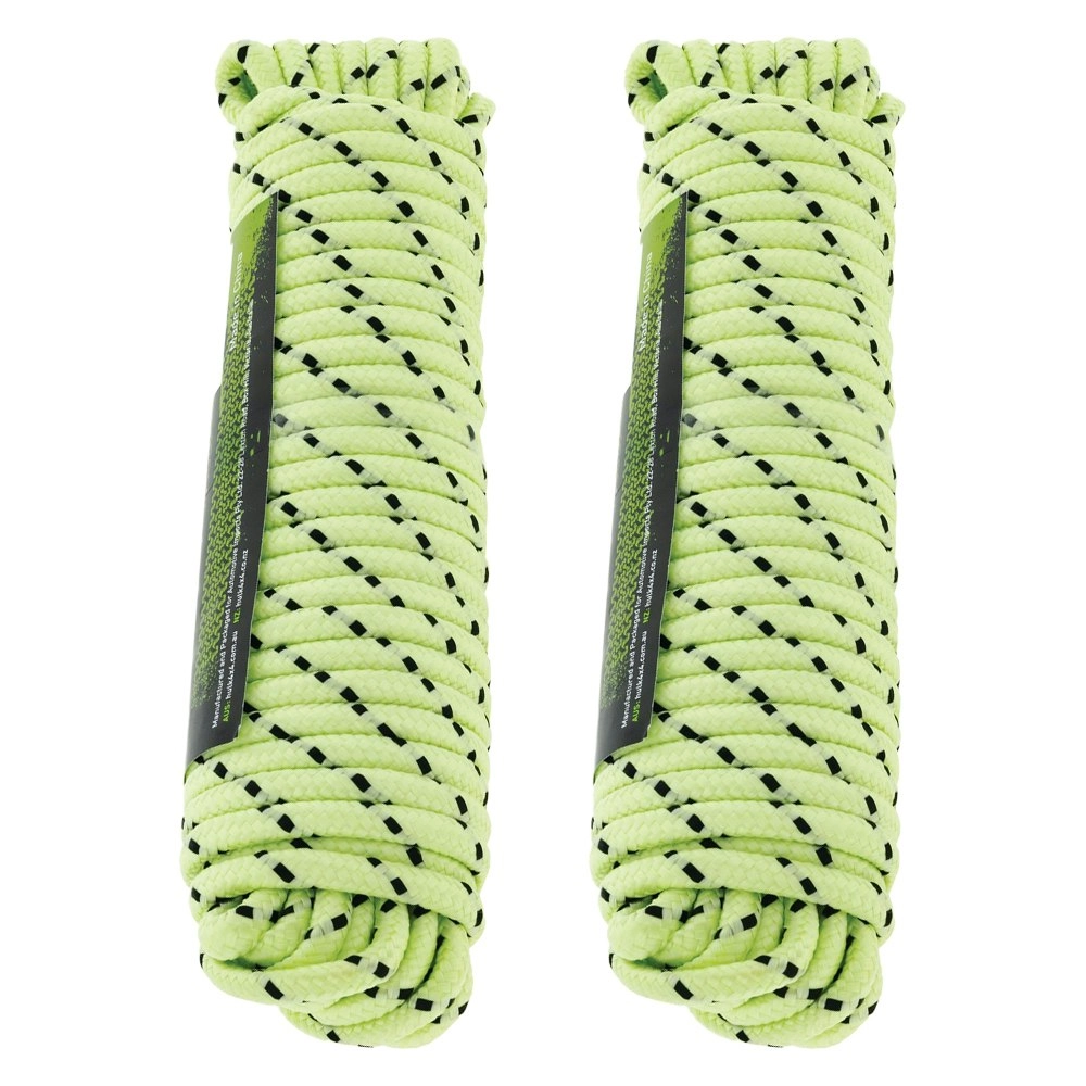 2x Hulk 4X4 Durable 15m Reflective Glow Rope Cargo Strap/String Fluro Yellow