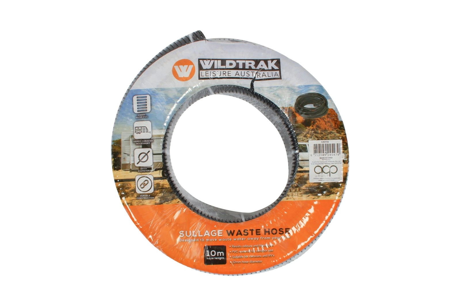 Wildtrake 10m Ribbed PVC Sullage Waste Water Hose Accessory For Caravan Black