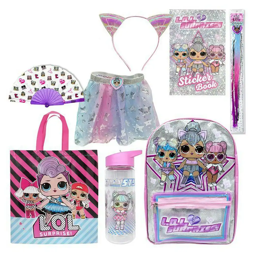 Lol Surprise 23 Kids Showbag Backpack/Drink Bottle Hair Extension/Headband Skirt