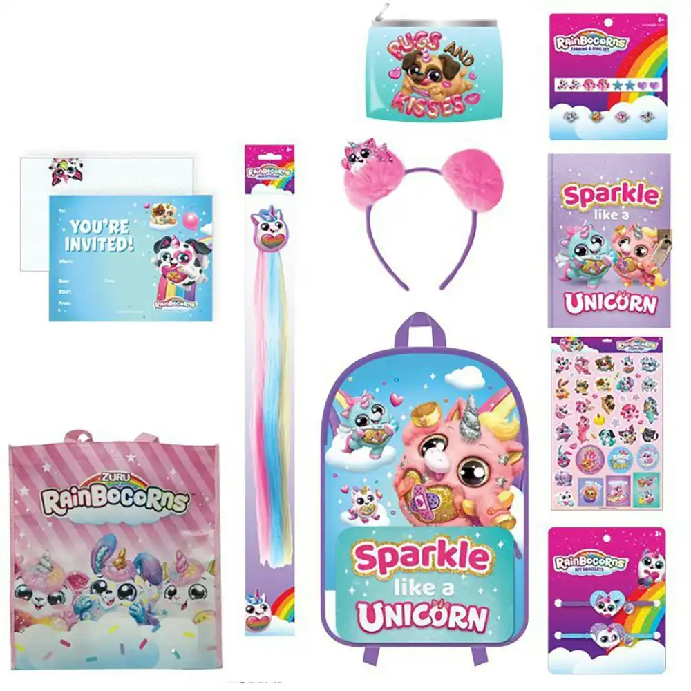 Rainbocorns 23 Kids Showbag Backpack Bracelet/Earring/Invitation Set Headband